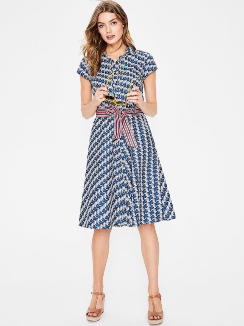 Boden Sophia Flamingo Print Blue Cotton Shirt Dress